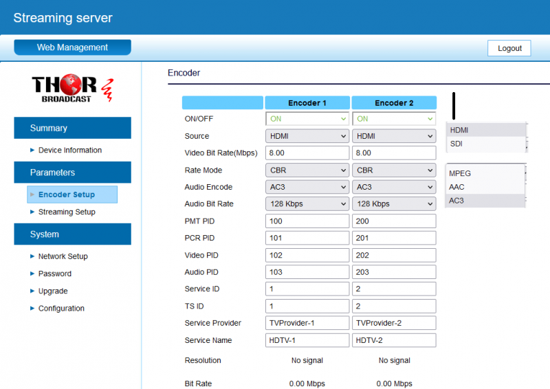 2 SDI 2 HDMI streaming IP H.264 Video Encoder - Thor Broadcast