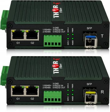 2 x Gigabit Ethernet + RS-232/RS-485 over Single Fiber -  Full Duplex Fiber Converter